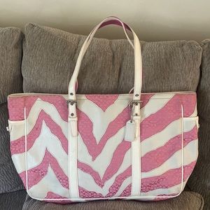 Coach Zebra Animal Print signature pink and white tote for women or girls